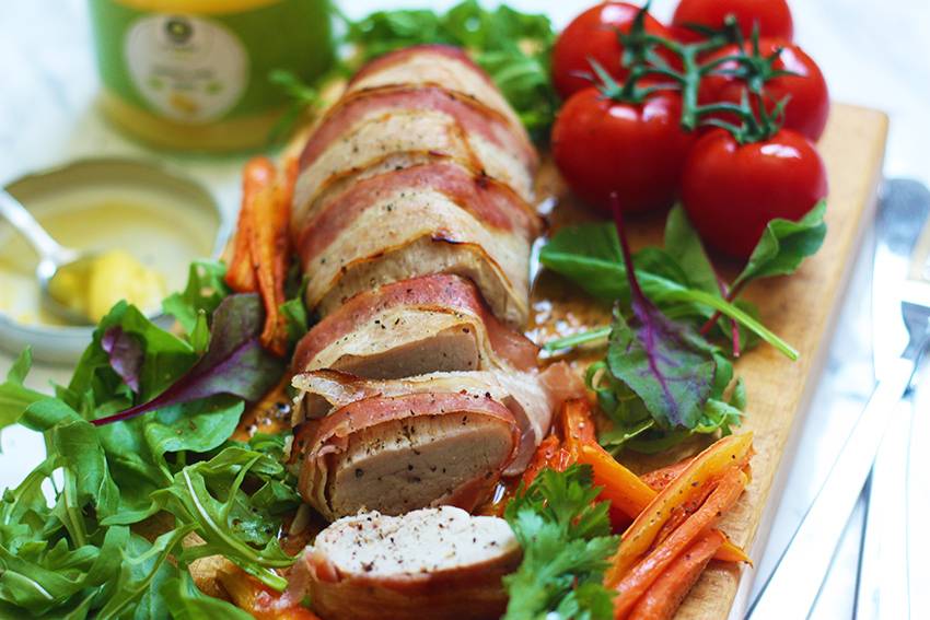 Schweinefilet mit Speck, in Ghee zubereitet
