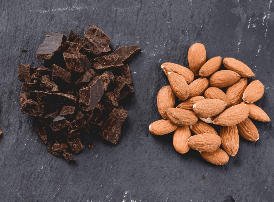 Almonds, an almond and chocolate
