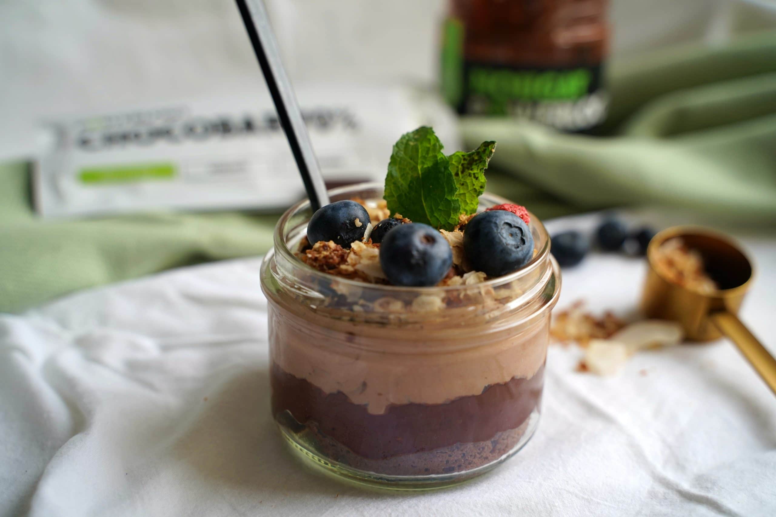 Chocolate mini cheesecake in a jar
