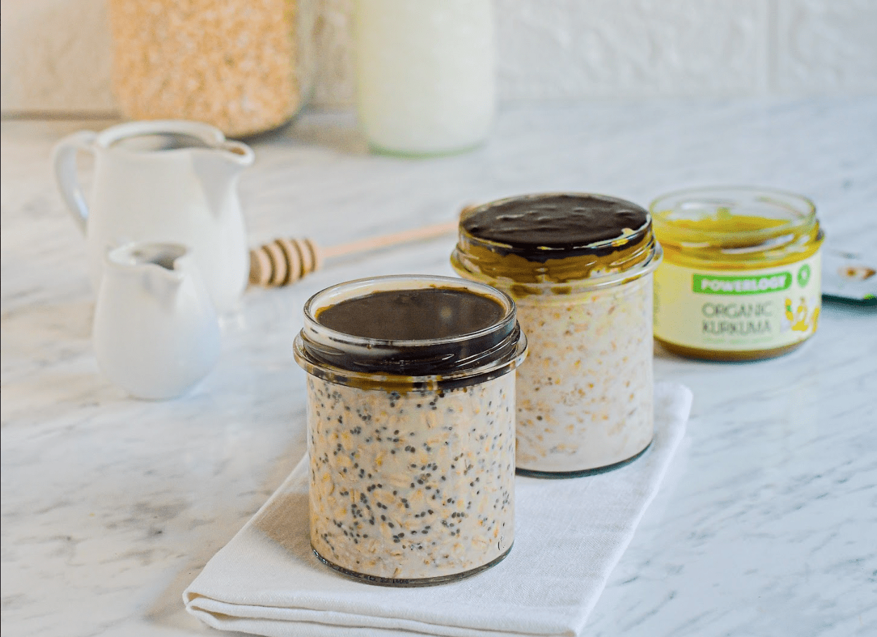 Breakfast turmeric chia jars with crunchy chocolate