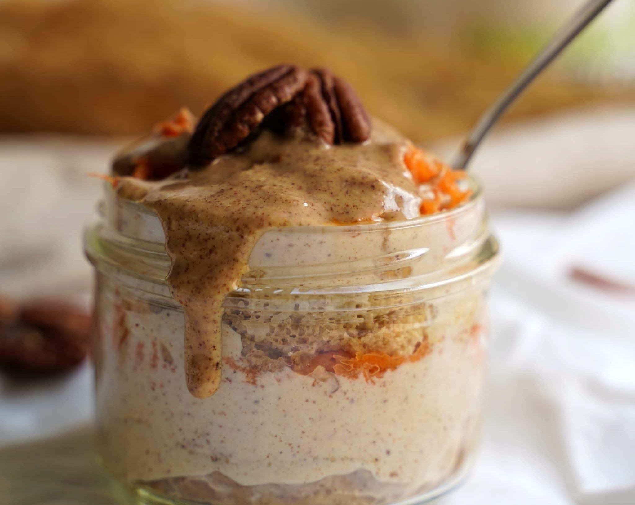 Carrot and almond dessert in a glass