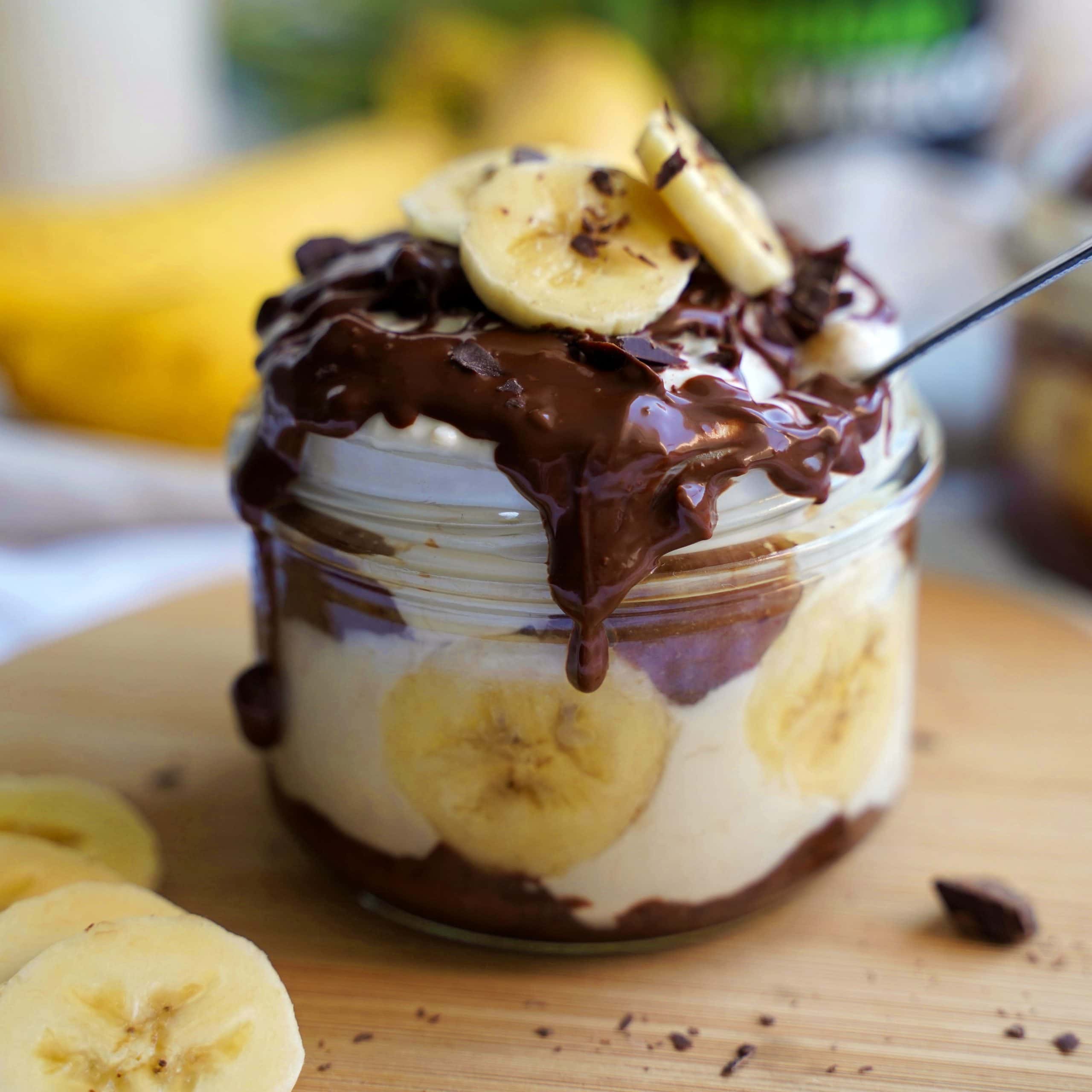 Banana dessert glass with nougat