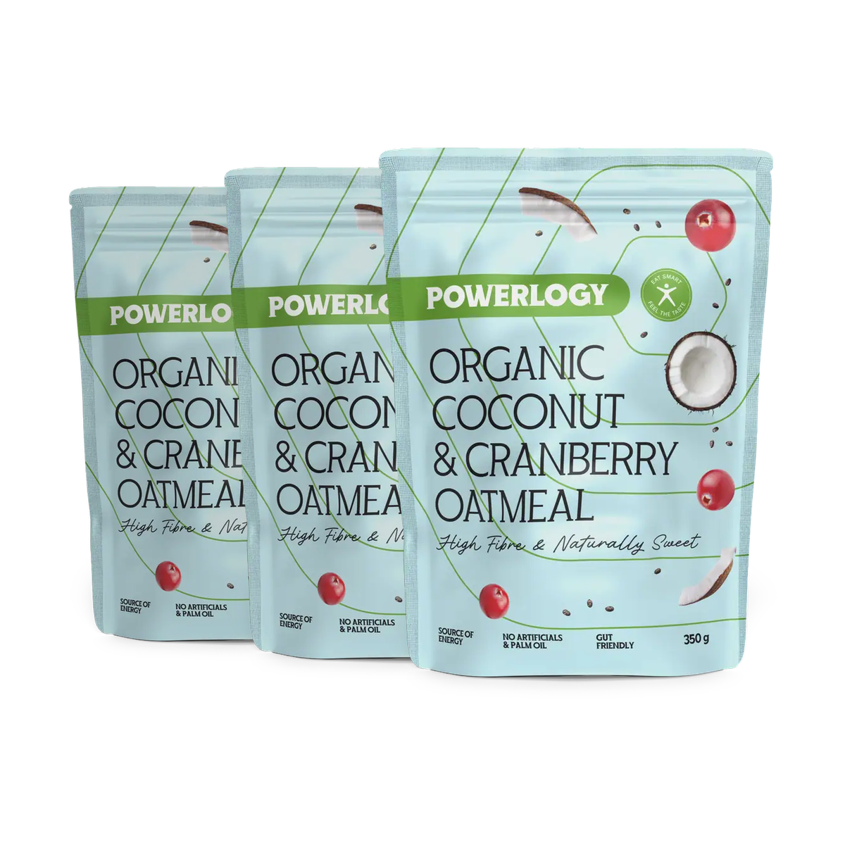Powerlogy Organic Coconut & Cranberry Oatmeal 3 x 350 g