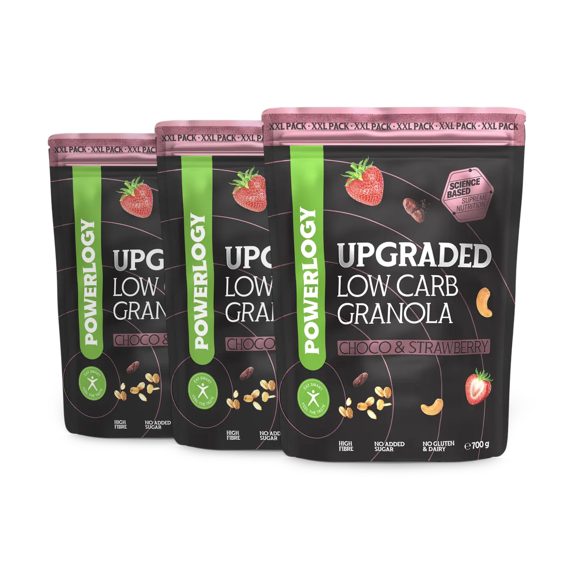 Powerlogy Upgraded Low Carb Granola Choco & Strawberry 3 x 700 g