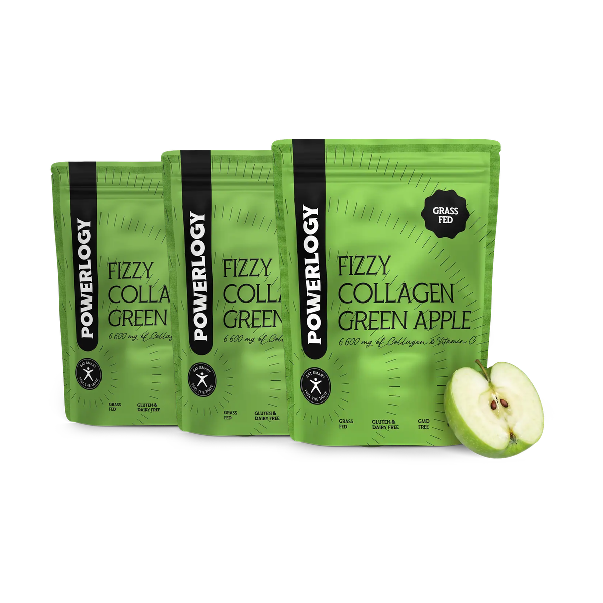 Powerlogy Fizzy Collagen Green Apple 3 x 300 g