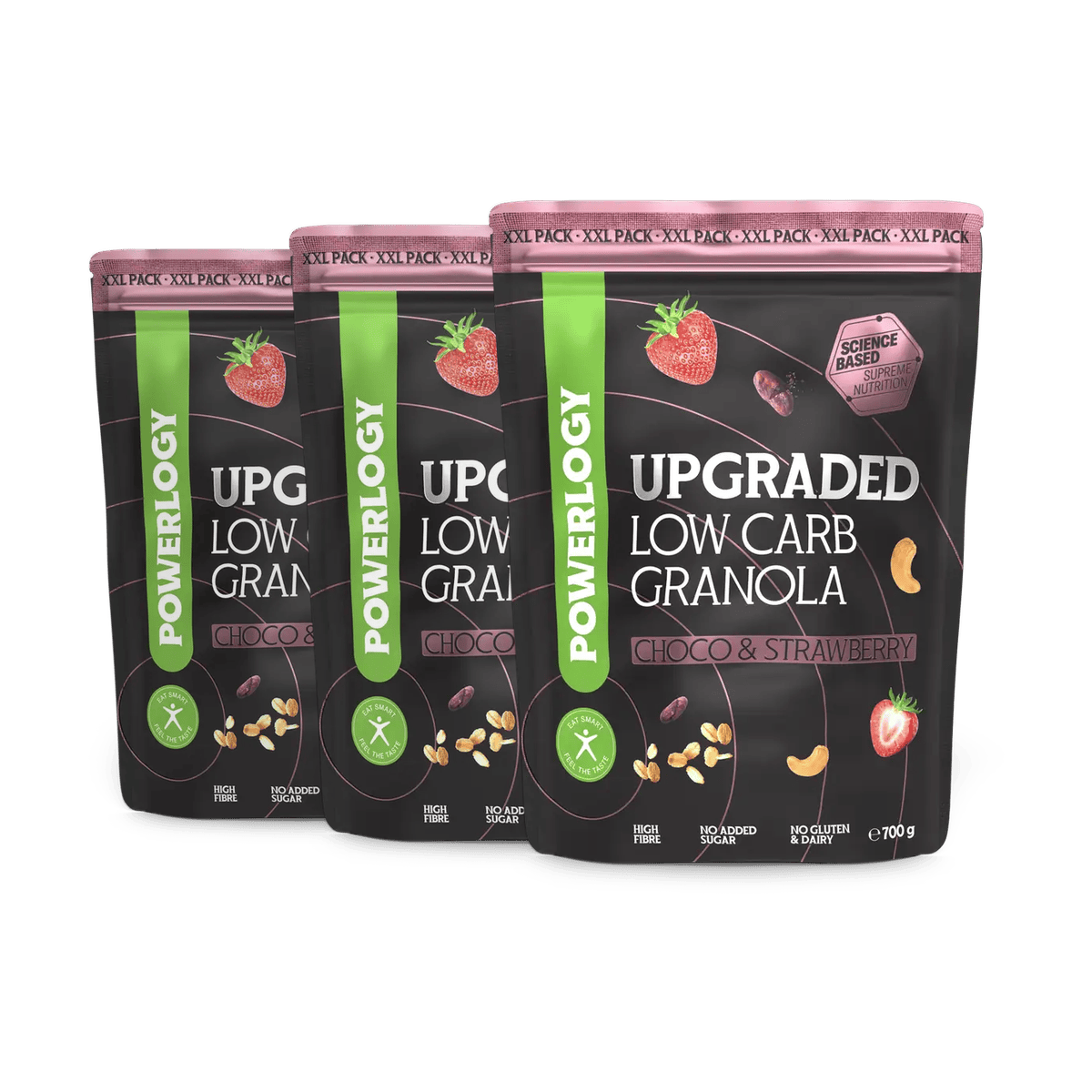 Powerlogy Upgraded Low Carb Granola Choco & Strawberry 3 x 700 g
