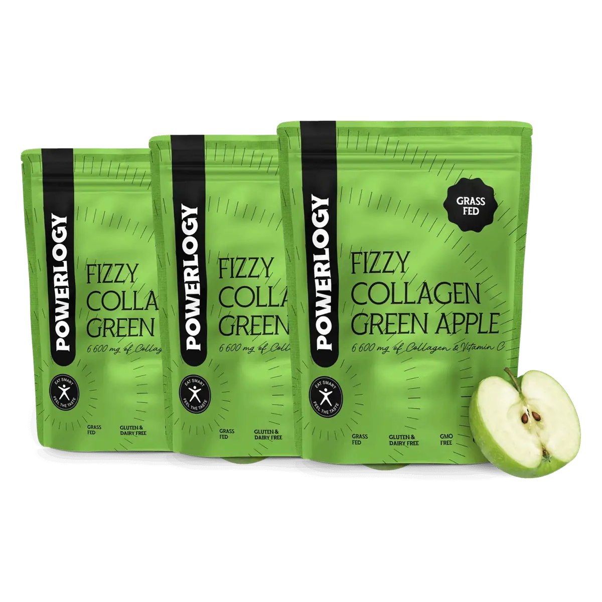 Powerlogy Fizzy Collagen Green Apple 300 g 3 x