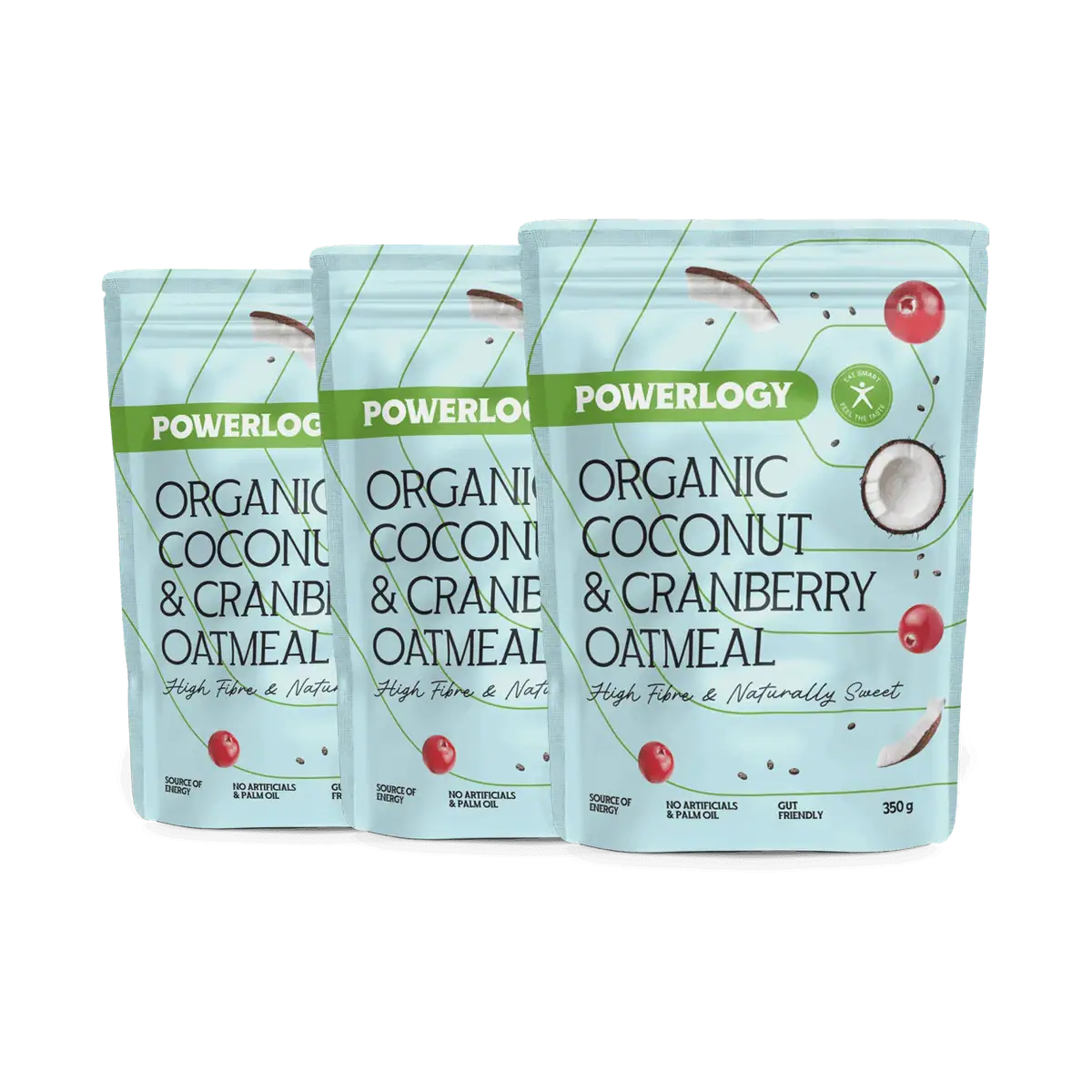 Powerlogy Organic Coconut & Cranberry Oatmeal 350 g 3 x
