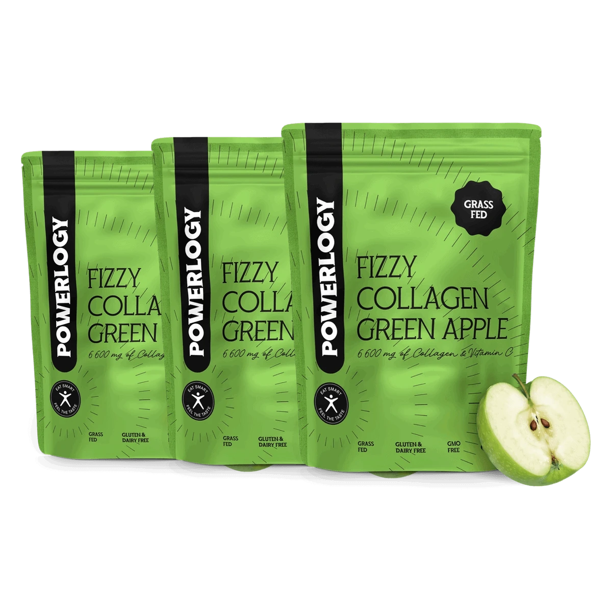 Powerlogy Fizzy Collagen Green Apple 300 g 3 x