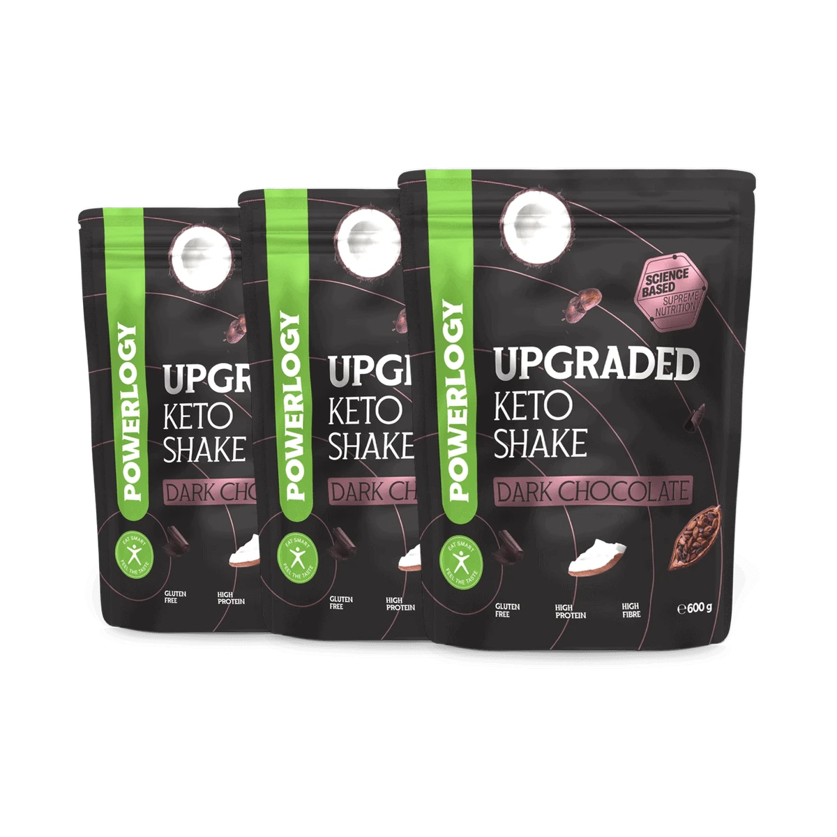 Powerlogy Upgraded Keto Shake Dark Chocolate 600 g 3 x