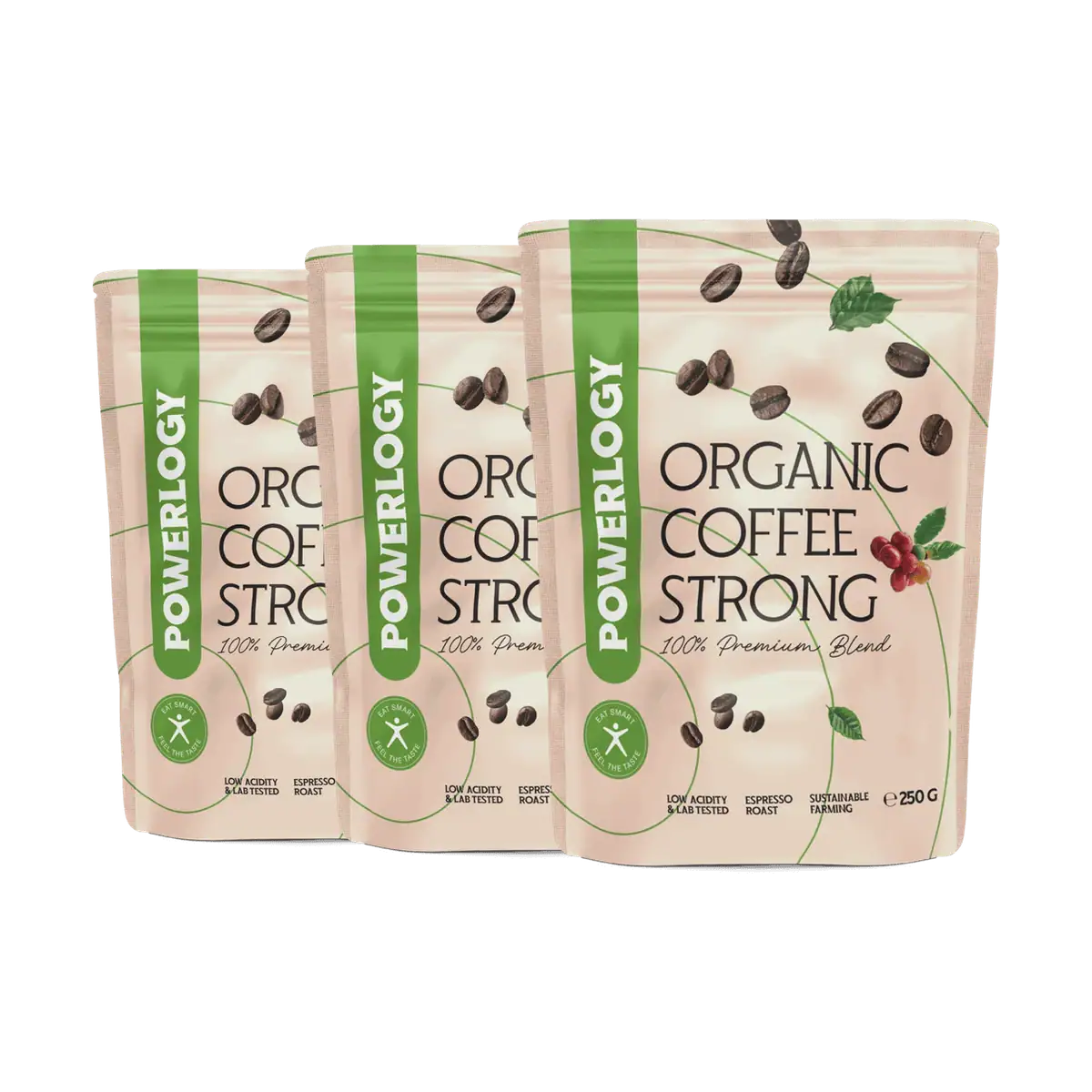 Powerlogy Organic Coffee Strong 250 g 3 x
