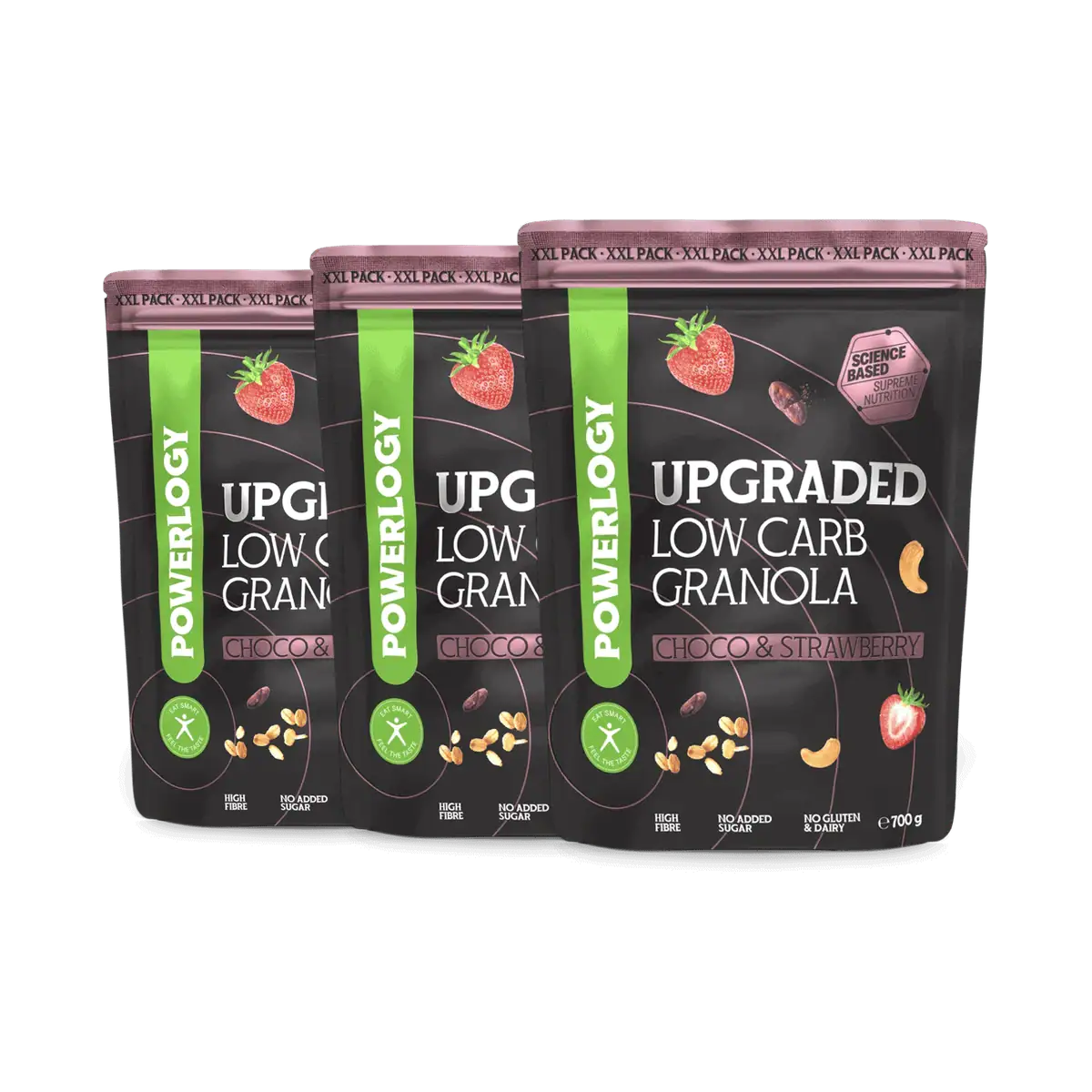 Powerlogy Upgraded Low Carb Granola Choco & Strawberry 700 g 3 x