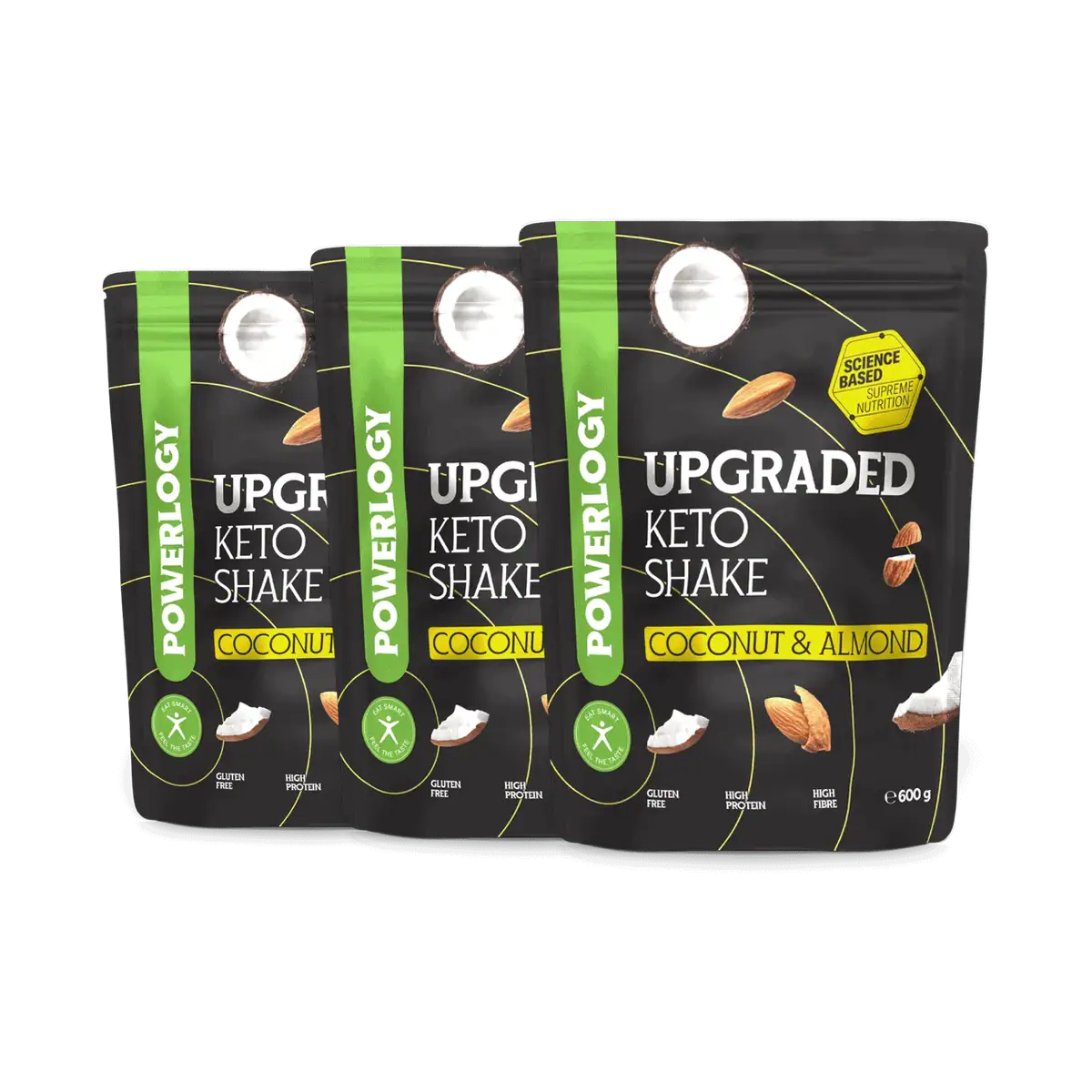 Powerlogy Upgraded Keto Shake Coconut & Almond 600 g 3 x