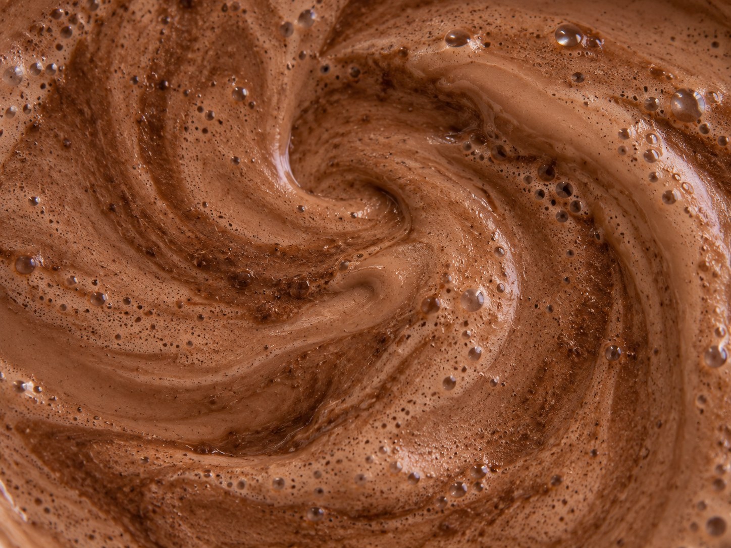 Creamy chocolate texture of a blended Powerlogy Upgraded Keto Shake Dark Chocolate