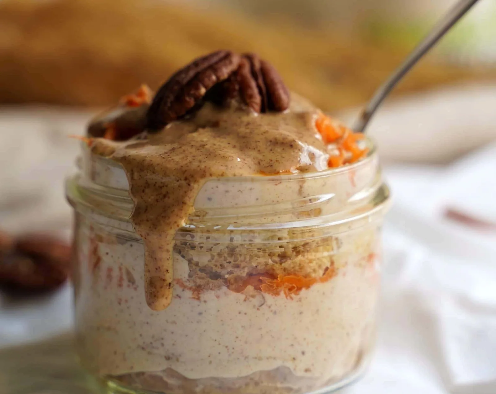 Carrot and almond dessert in a glass