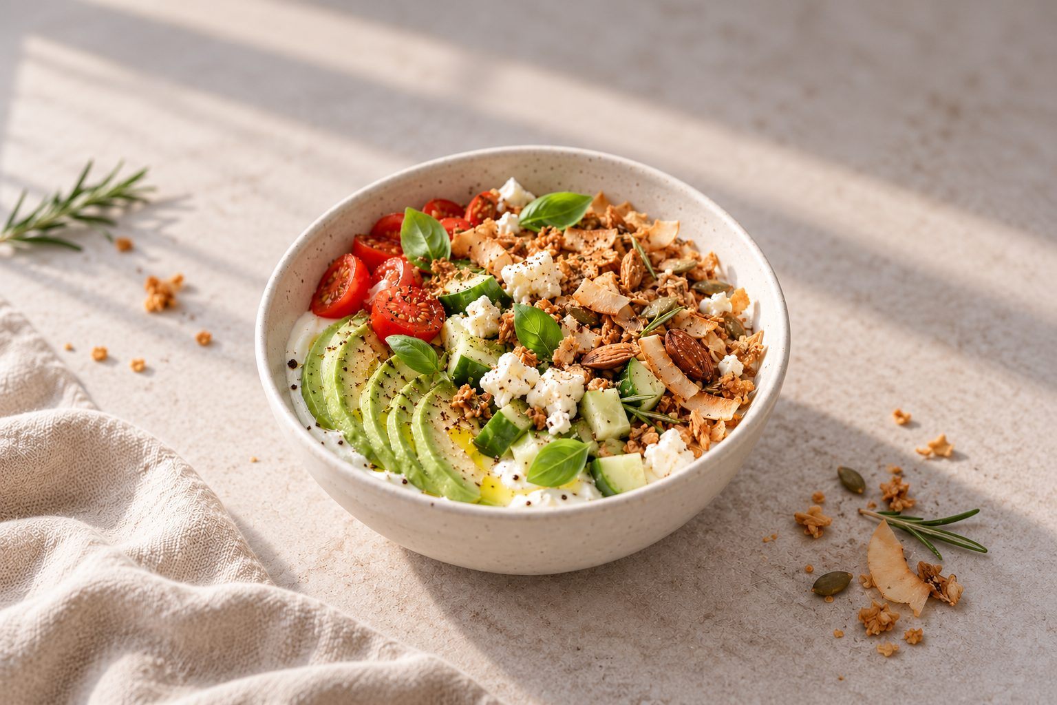 Herzhafte Joghurt-Bowl mit Rosmarin-Granola