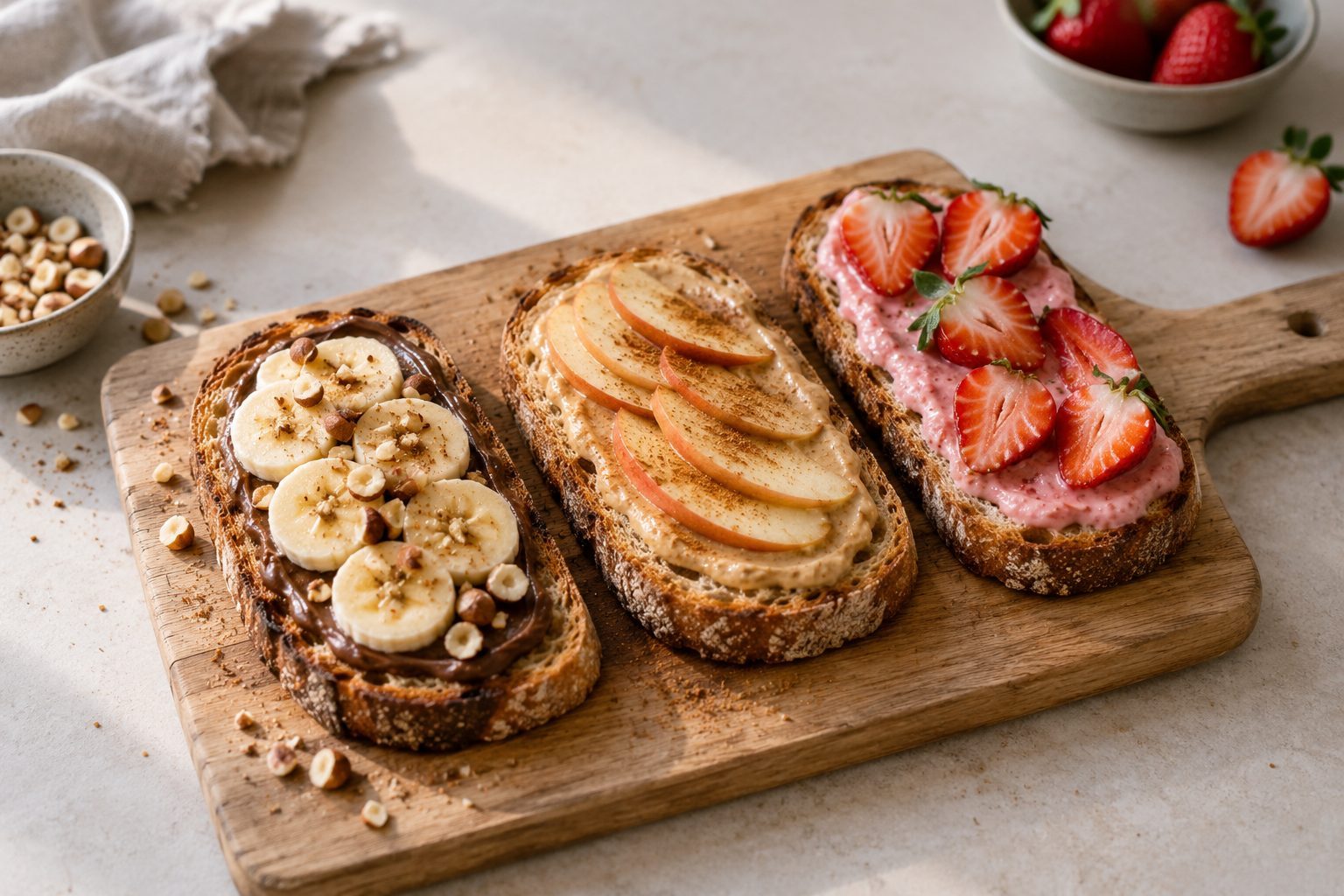 Fruit toast with protein creams: 3 flavours