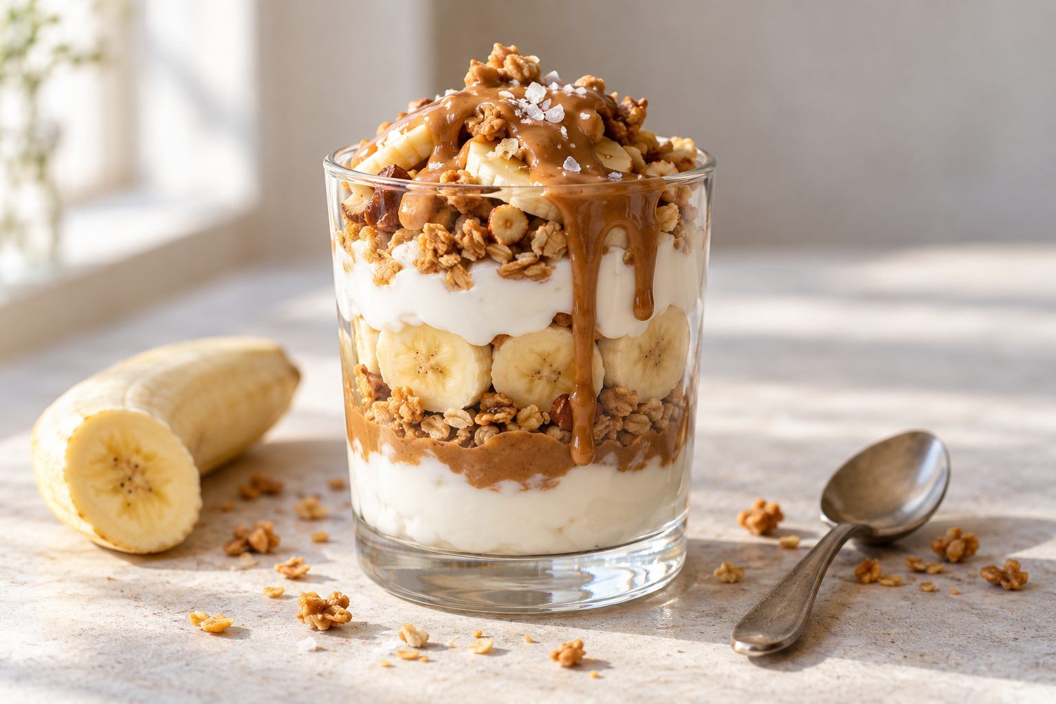 Joghurtbecher mit Salted Caramel und Granola