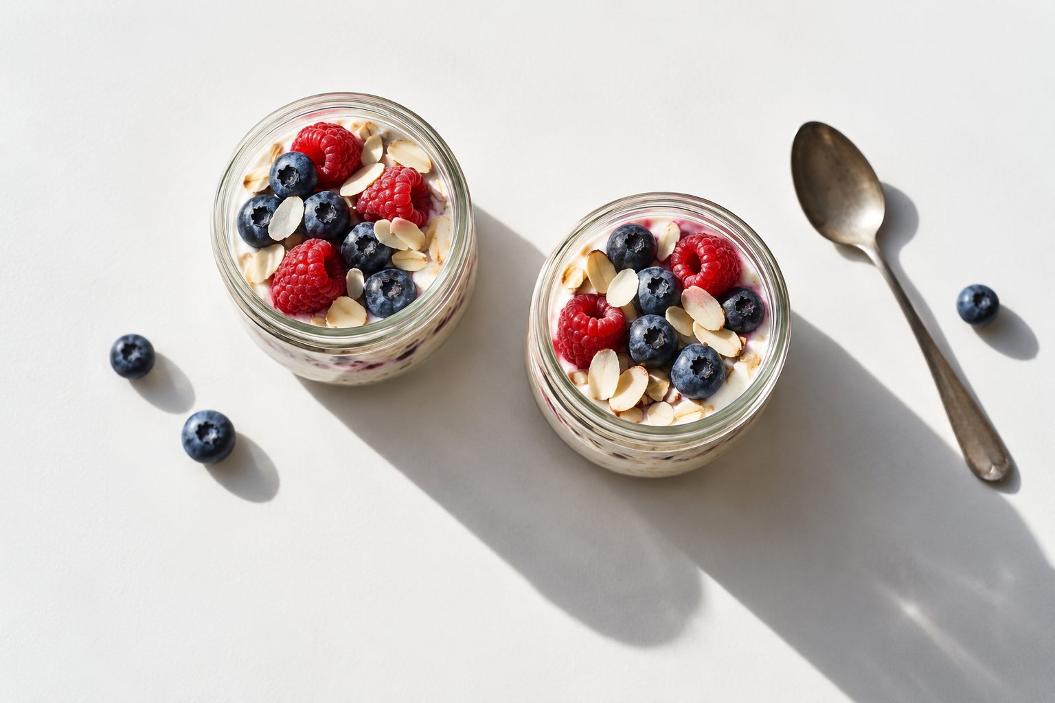 Overnight oats with berries and yoghurt