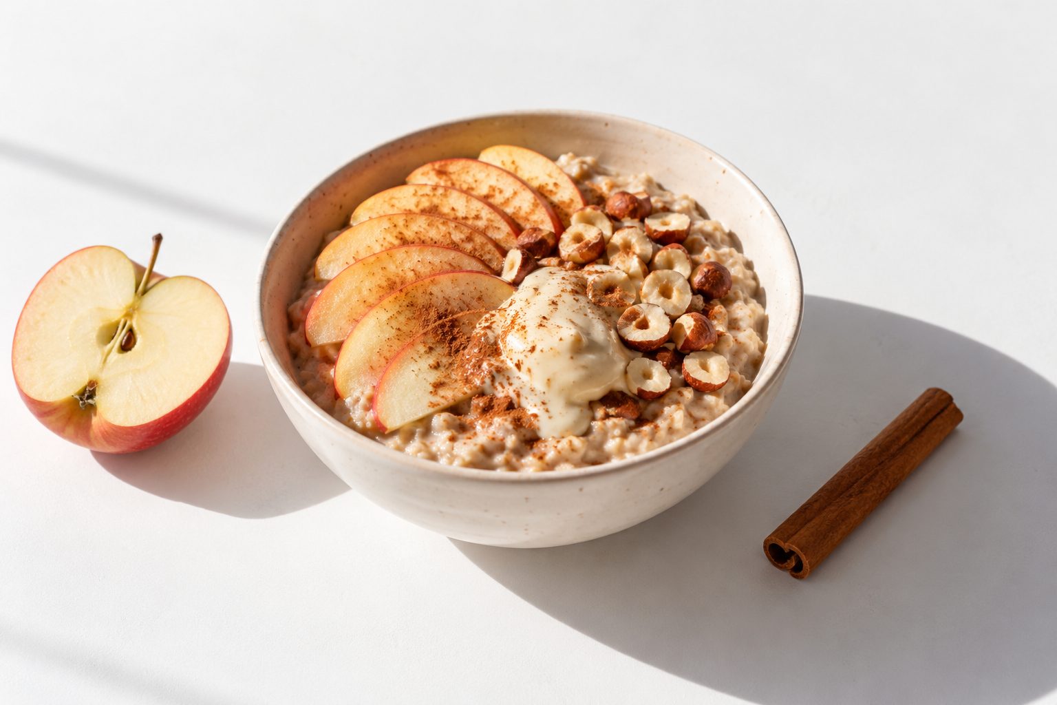 Cinnamon oatmeal with apple and white nougat